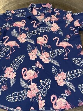 Men's Navy Flamingo Print Short-Sleeve Shirt